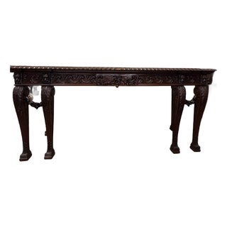 Regency Style Hand-Carved Mahogany & Walnut Console Table With Grotesque Mask Apron, Circa 1980 For Sale