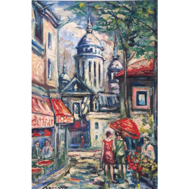 Mid 20th Century Vintage Oil Painting of Parisian City "Montmartre" For Sale - Image 5 of 5