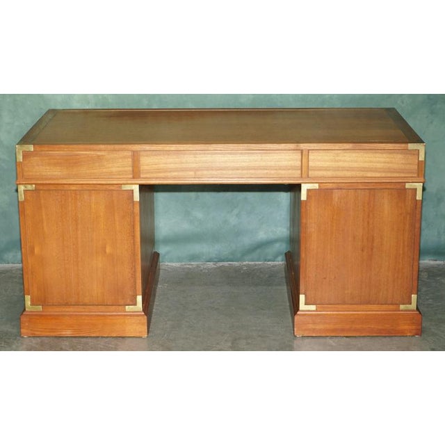 Vintage Teak & Brass Military Campaign Pedestal Desk from Harrods Kennedy For Sale - Image 9 of 16