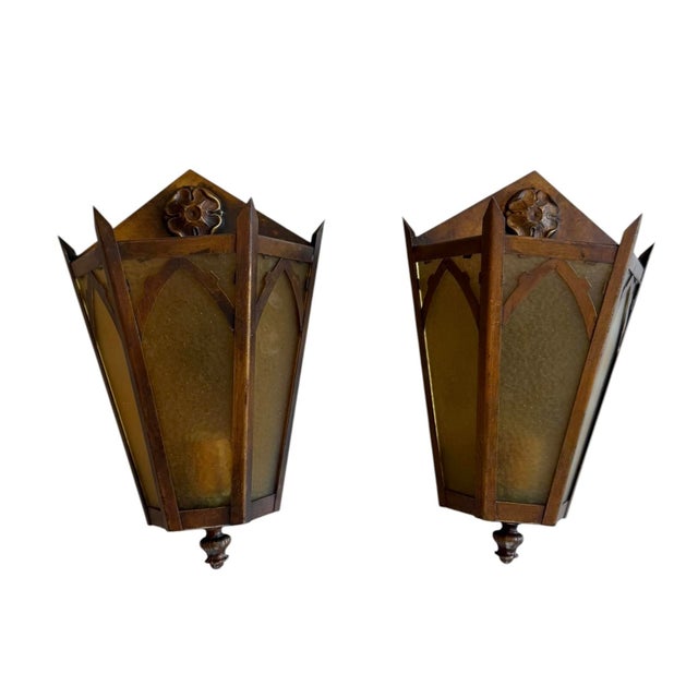 Early 20th Century Antique Copper Plated Hexagonal Wall Sconces For Sale - Image 5 of 9