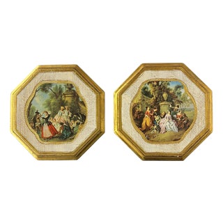 Mid Century Italian Florentine Octagon Wall Plaques - A Pair For Sale