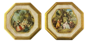 Mid Century Italian Florentine Octagon Wall Plaques - A Pair