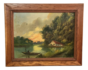 Julien Chatelin, Landscape with Fisherman, 1800s, Oil on Canvas