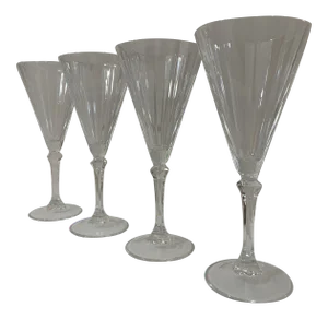 Vintage 1970s Faceted Crystal Stemware - Set of 4