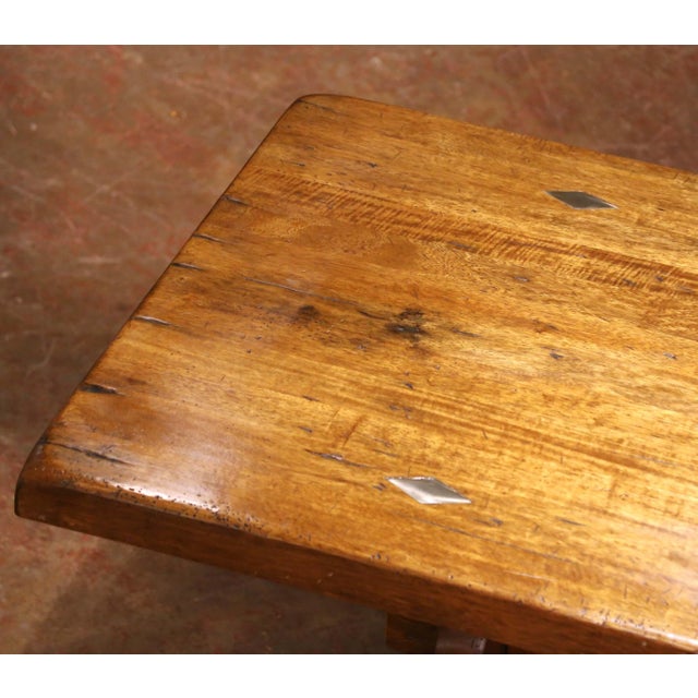 Wood 19th C. Louis XIII Style French Carved Walnut Refectory Table With Trestle Base For Sale - Image 7 of 10