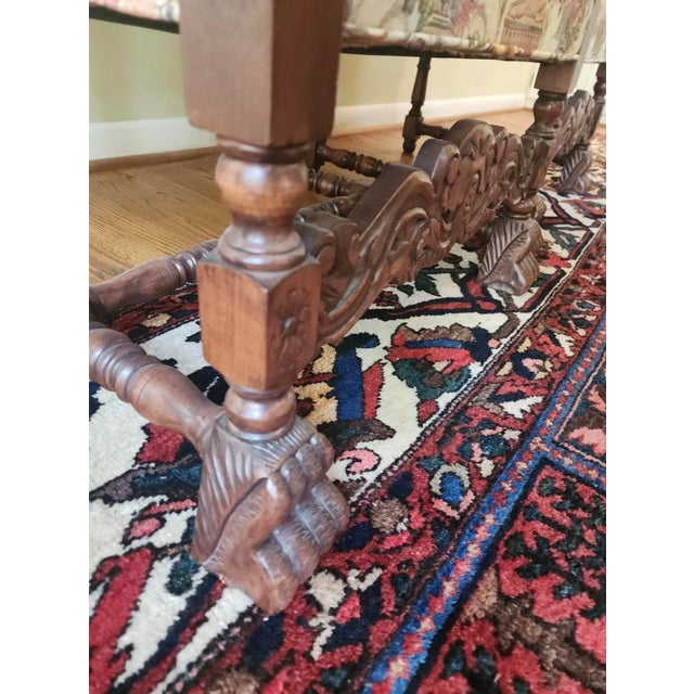 Antique Louis XIII Style Brown Walnut Tiger and Elephant Tapestry Armchairs - A Pair For Sale - Image 12 of 16