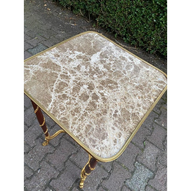 1990s French Louis XVI Mahogany Side Table W/ Marble Top For Sale - Image 4 of 9