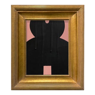 Ron Giusti Mini Kokeshi Doll Head Blush and Black Acrylic Painting, Framed For Sale