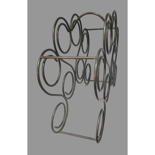 Mid-Century Modern Vintage Gray Metal Swirl Countertop 8-Bottle Wine Rack For Sale - Image 3 of 6