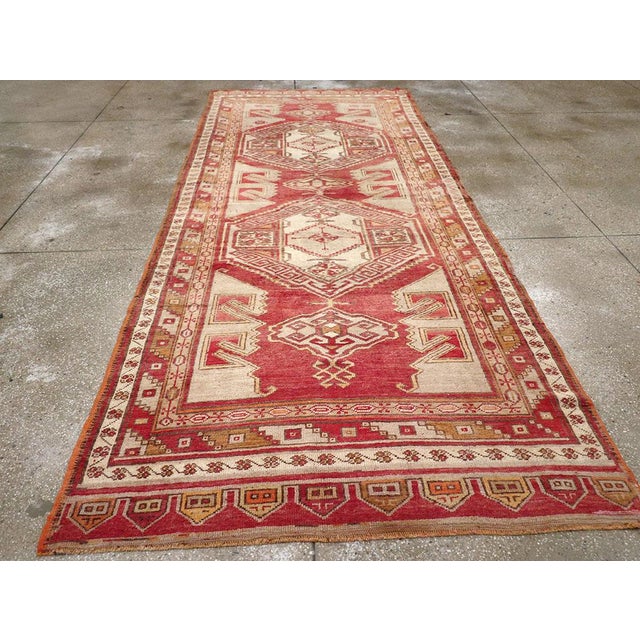 Brick Red Galerie Shabab Collection Mid-20th Century Turkish Anatolian Gallery Carpet For Sale - Image 8 of 10