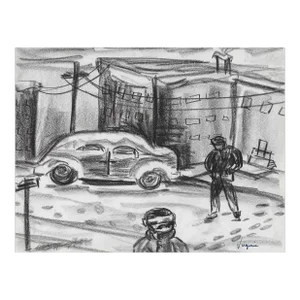 1950s Virginia Spencer Winter Street Scene Drawing
