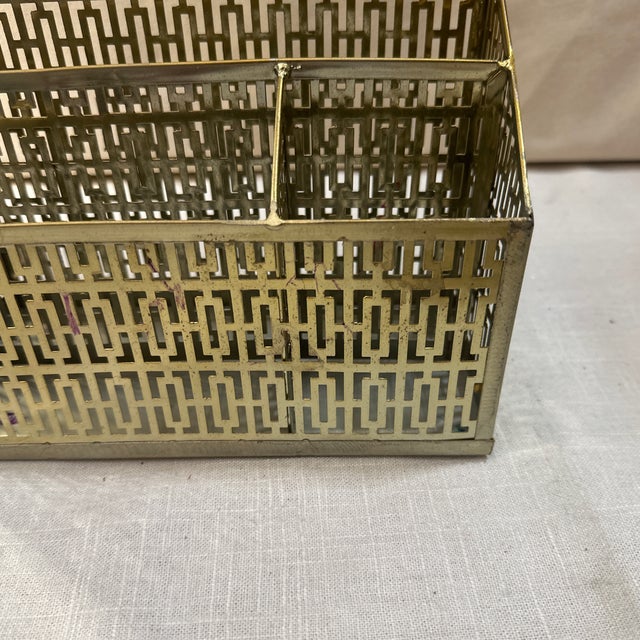 1970s Small Brass Filigree Desk Accessory/Organizer For Sale - Image 4 of 8