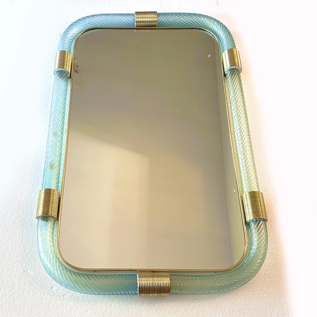 2020s Luxury Azzure "Torchon- Torciglione" Murano Glass Wall Mirror For Sale - Image 5 of 7