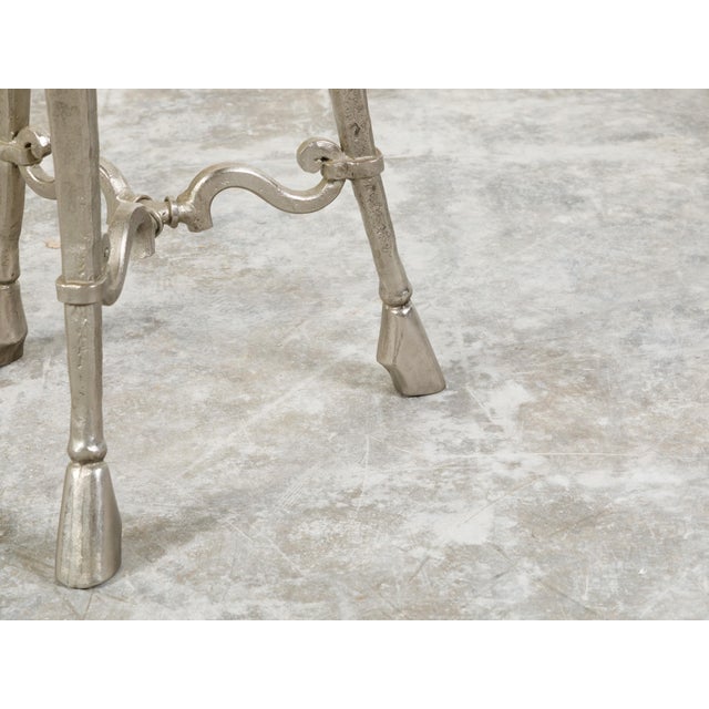 Italian Midcentury Steel Side Table with Circular White Marble Top and Hoof Feet For Sale - Image 9 of 10