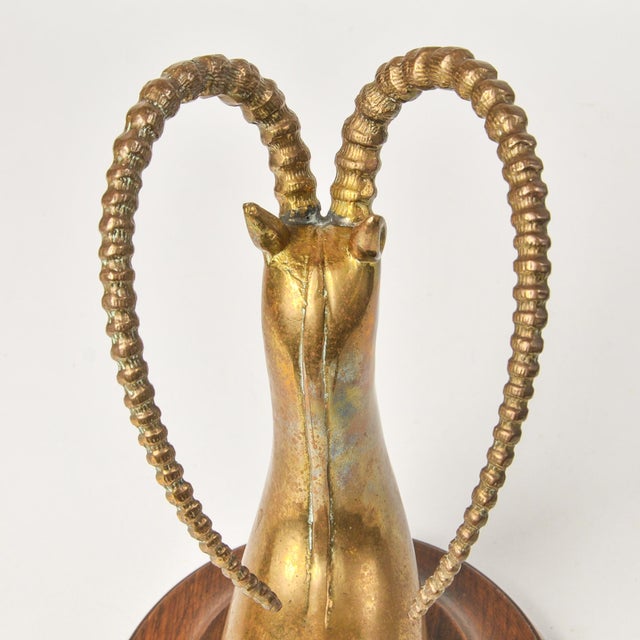 Mid 20th Century Huge Brass Gazelle Bust on Wood Single Bookend Made in Spain For Sale - Image 14 of 15