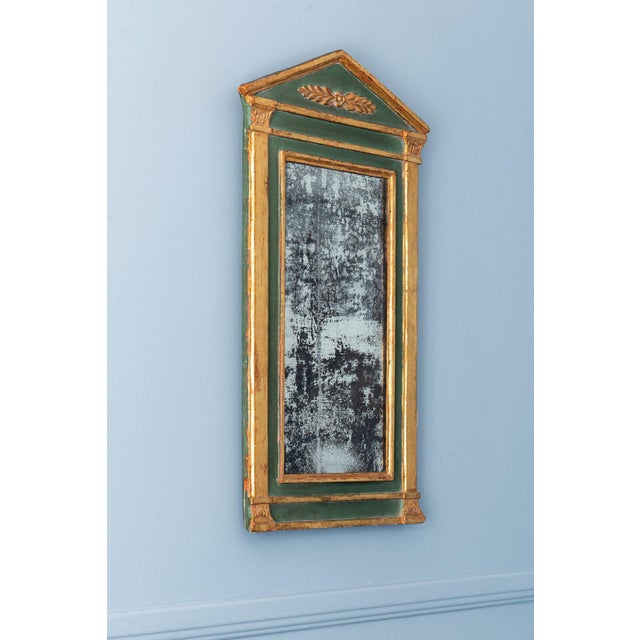 Glass French Empire Green and Giltwood Pediment Mirror, Early 19th Century For Sale - Image 7 of 10