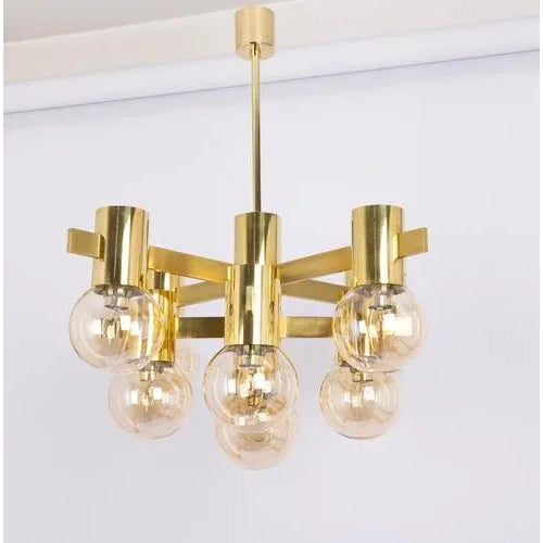 Large German Brass Chandelier, 1960s For Sale - Image 3 of 13