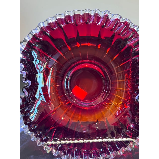 1930s 1939 Fenton Pre-Logo Ruby Amberina Silver Crest Ruffled Art Glass Centerpiece Bowl For Sale - Image 5 of 9