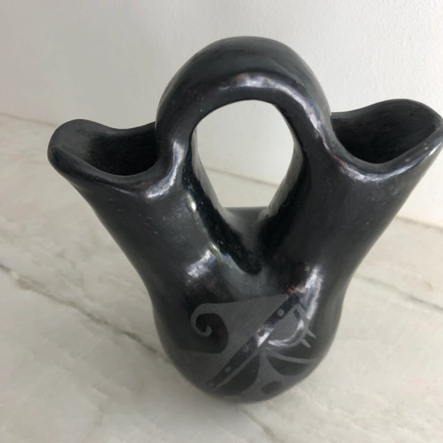 Vintage Black-Ware Santa Clara Pueblo Pottery Wedding Vase For Sale - Image 4 of 8