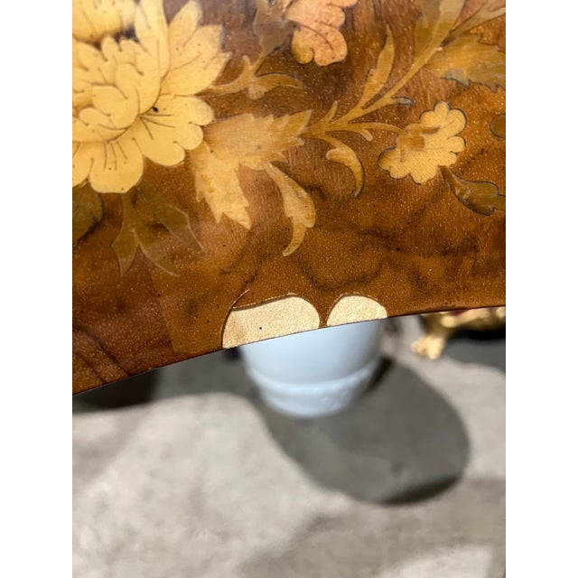 Brown Italian Marquetry Floral Poker Table Set of 7 For Sale - Image 12 of 12