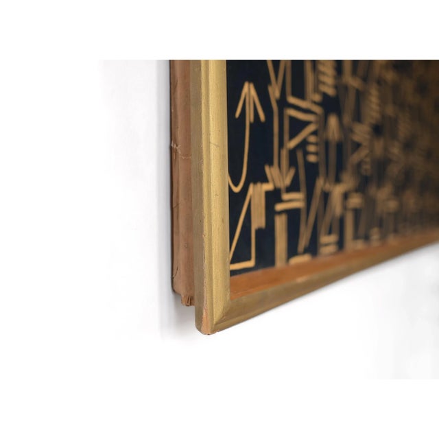 Large Vintage Modernist Abstract Graphic Line Pattern Textile Art Wall Hanging, Framed For Sale - Image 9 of 12