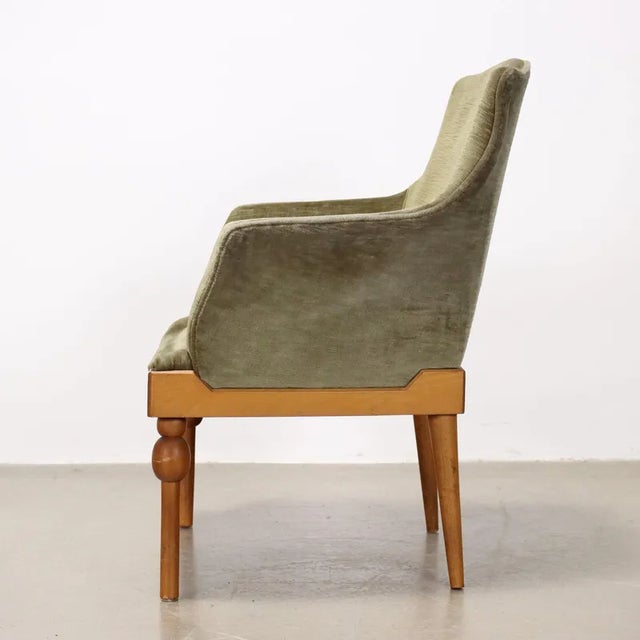 Velvet & Wood Armchair, 1960s For Sale - Image 4 of 11