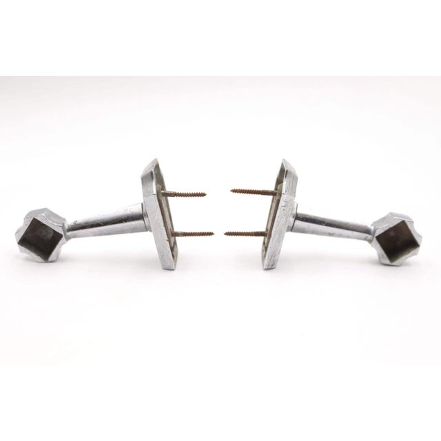 Mid-Century Modern Pair of Mid Century Nickel Plated Brass Towel Bar Brackets For Sale - Image 3 of 5