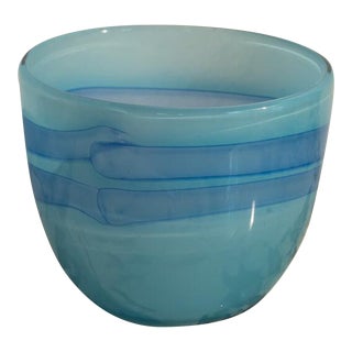 Vintage Turquoise Art Glass Abstract Bowl For Sale