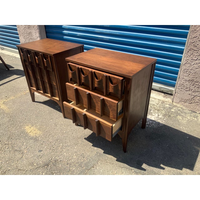 Mid-Century Modern Mid Century Walnut Nightstands - Pair For Sale - Image 3 of 9