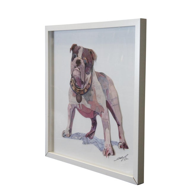 English Late 20th Century English Bulldog 3d Cut Paper Topographical Map Ephemera Collage Wall Art 25", Framed For Sale - Image 3 of 12
