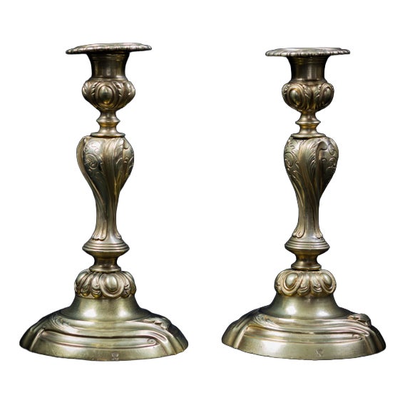 Louis XV Style Gilt Bronze Candlesticks, 1800s, Set of 2 For Sale