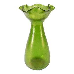 19th Century Bohemian Iridescent Green Glass Vase, Loetz or Kralik