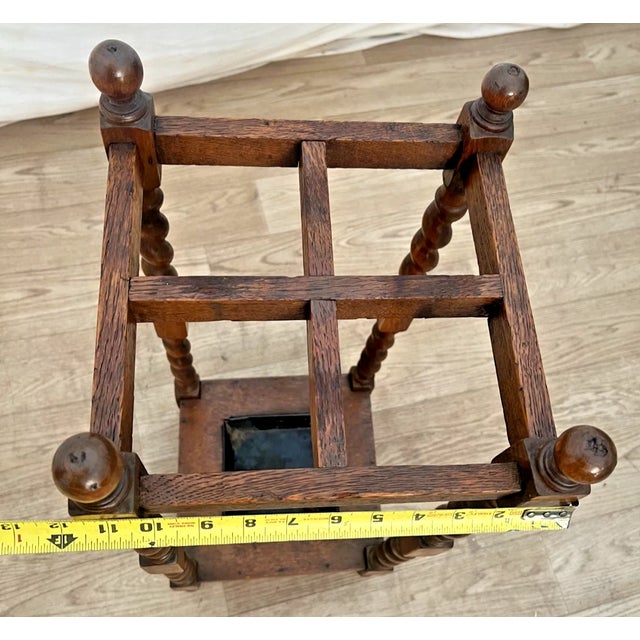 Antique English Jacobean Revival Umbrella and Cane Stand Solid Oak Barley Twist For Sale - Image 10 of 11