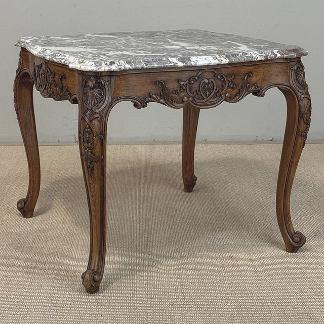 Wood Antique French Régence Style Carved Oak Sainte Anne Marble End Table For Sale - Image 7 of 18