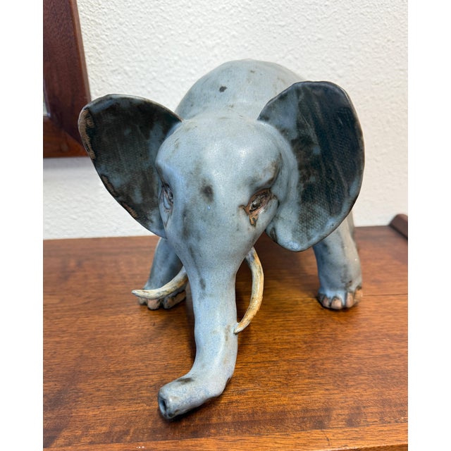 1980s Whimsical Hand Thrown Glazed Pottery Elephant For Sale - Image 12 of 18