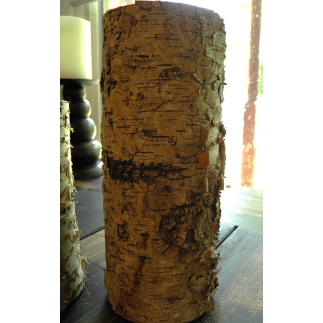 Rustic 3 Rustic Birch Bark Wax Candles Led Flickering Flameless Lights 8”+8”+6” For Sale - Image 3 of 7