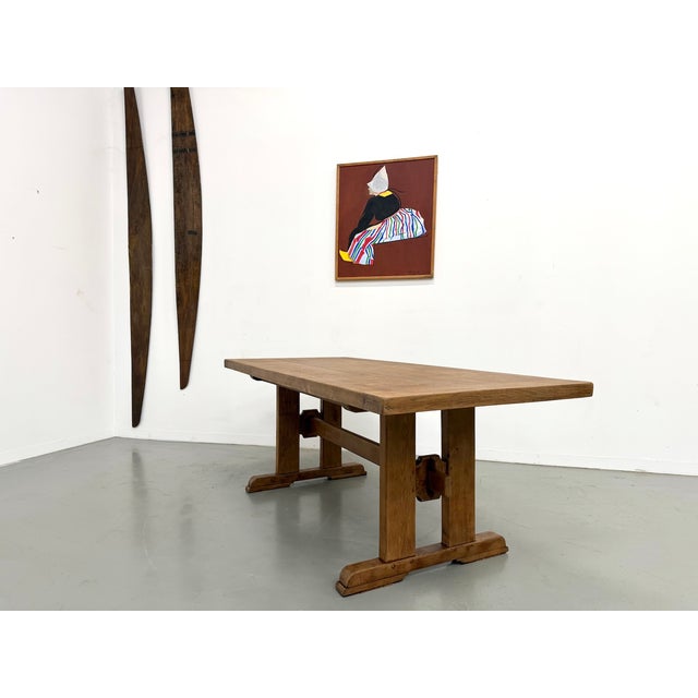 Brown Modernist Architectural Table in Oak, 1950s For Sale - Image 8 of 18