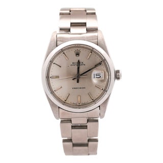 Vintage Rolex Oysterdate Precision 34mm Manual Wind Steel Oyster Bracelet Watch For Sale