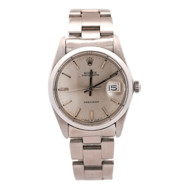 Vintage Rolex Oysterdate Precision 34mm Manual Wind Steel Oyster Bracelet Watch For Sale