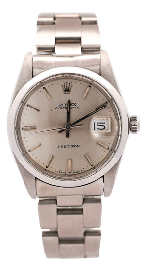 Vintage Rolex Oysterdate Precision 34mm Manual Wind Steel Oyster Bracelet Watch