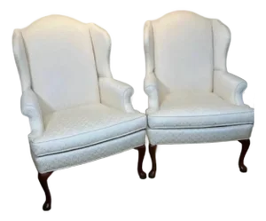 Vintage Pair of Queen Anne Style Wingback Chairs