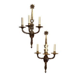 Neoclassical Solid Brass Sconces -a Pair For Sale
