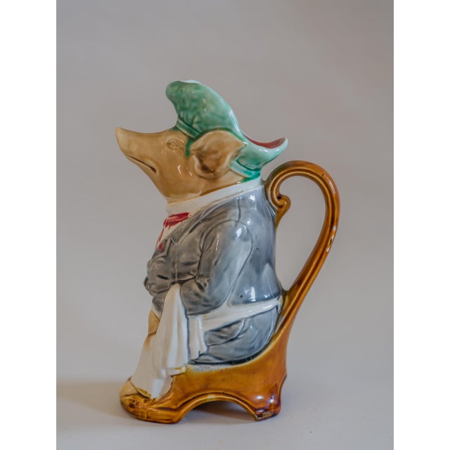 19th Century French Hand Painted Ceramic Barbotine Pig Pitcher by Onnaing For Sale - Image 4 of 8