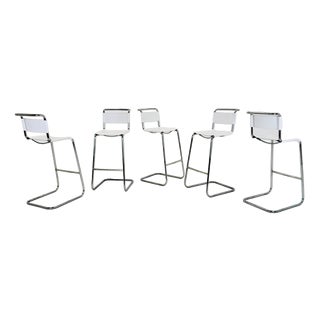 Bauhaus S39 L Bar Stool in White Vegetal Leather and Chrome by Mart Stam for Thonet, Germany, 1970s For Sale