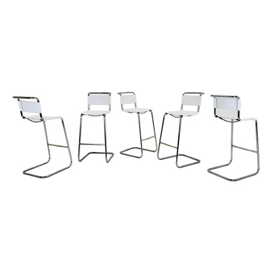 Bauhaus S39 L Bar Stool in White Vegetal Leather and Chrome by Mart Stam for Thonet, Germany, 1970s For Sale
