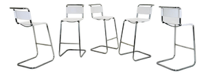 Bauhaus S39 L Bar Stool in White Vegetal Leather and Chrome by Mart Stam for Thonet, Germany, 1970s