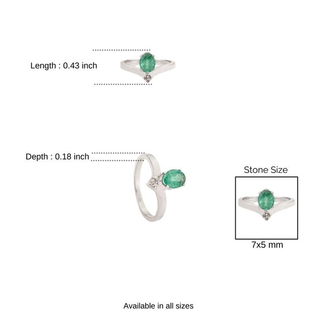Carat&her 7x5 Mm Oval Cut Emerald & Diamond Sterling Silver Crown Midi Ring - Ring 7 For Sale - Image 10 of 12