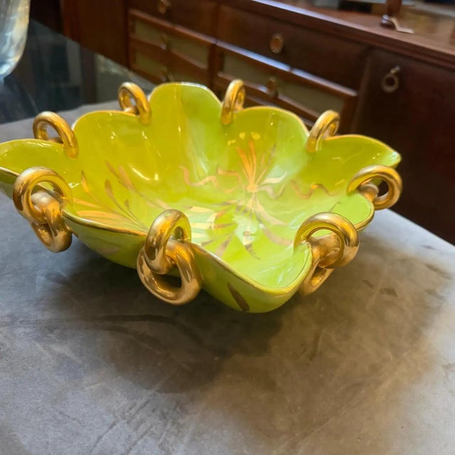 1950s Gio Ponti Style Green and Gold Ceramic Italian Square Bowl by Essepi For Sale - Image 10 of 13