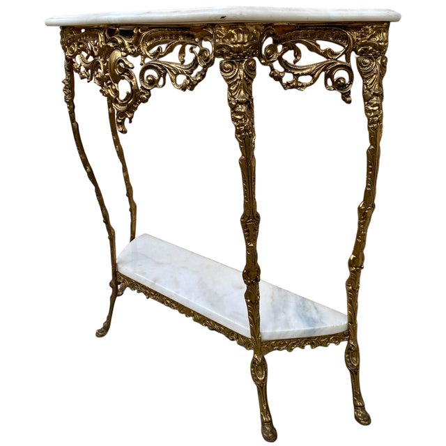Louis XV Rococo Style Brass Console and Mirror, 1920s, Set of 2 For Sale - Image 4 of 8
