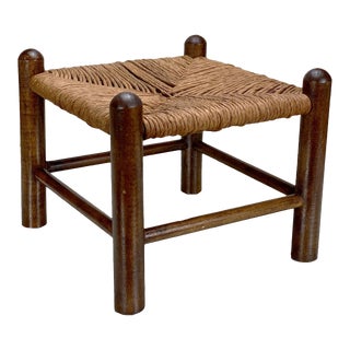 Mid-Century Danish Modern Beech Natural Rush Seat Ottoman Footstool For Sale